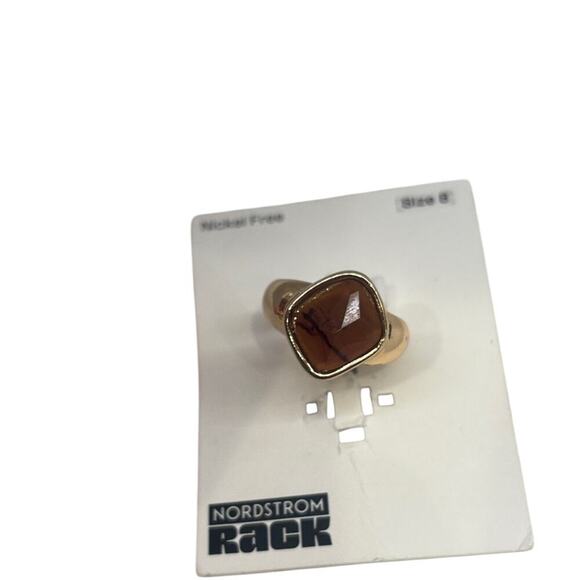 Nordstrom Gold Tone Ring Brown Gem Statement Cocktail Ring, Size 8, NWT - Picture 4 of 4